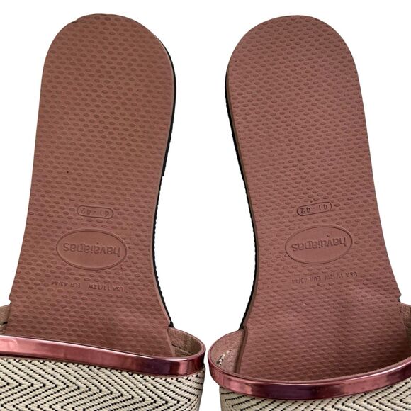 Havaianas Trancoso Slides Bronze Beige Women’s Size 11-12 Chevron Strap Slip On - Picture 5 of 9